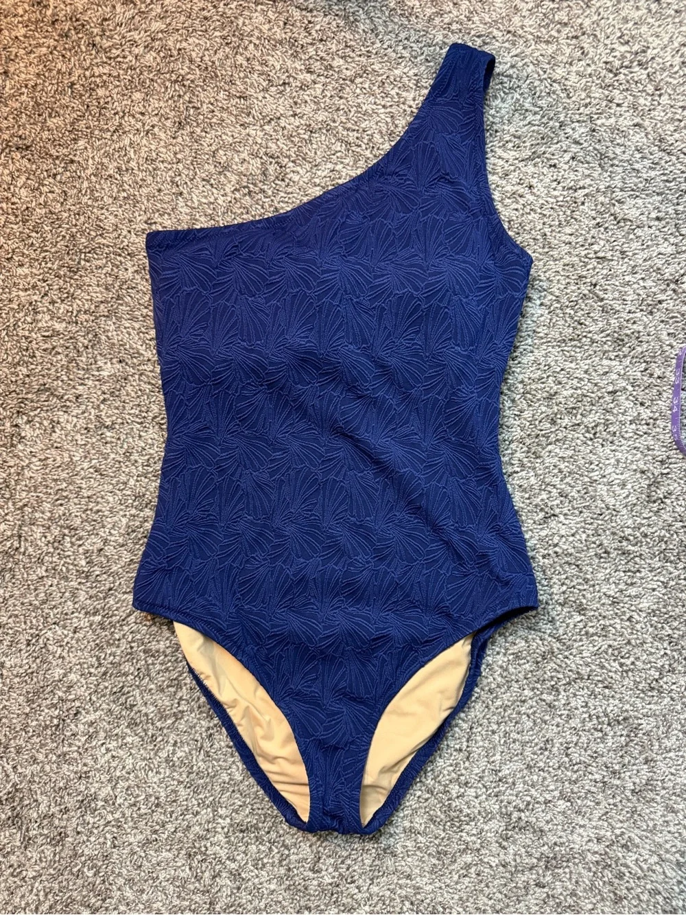 J. Crew One-Shoulder Textured Navy Swimsuit size Medium